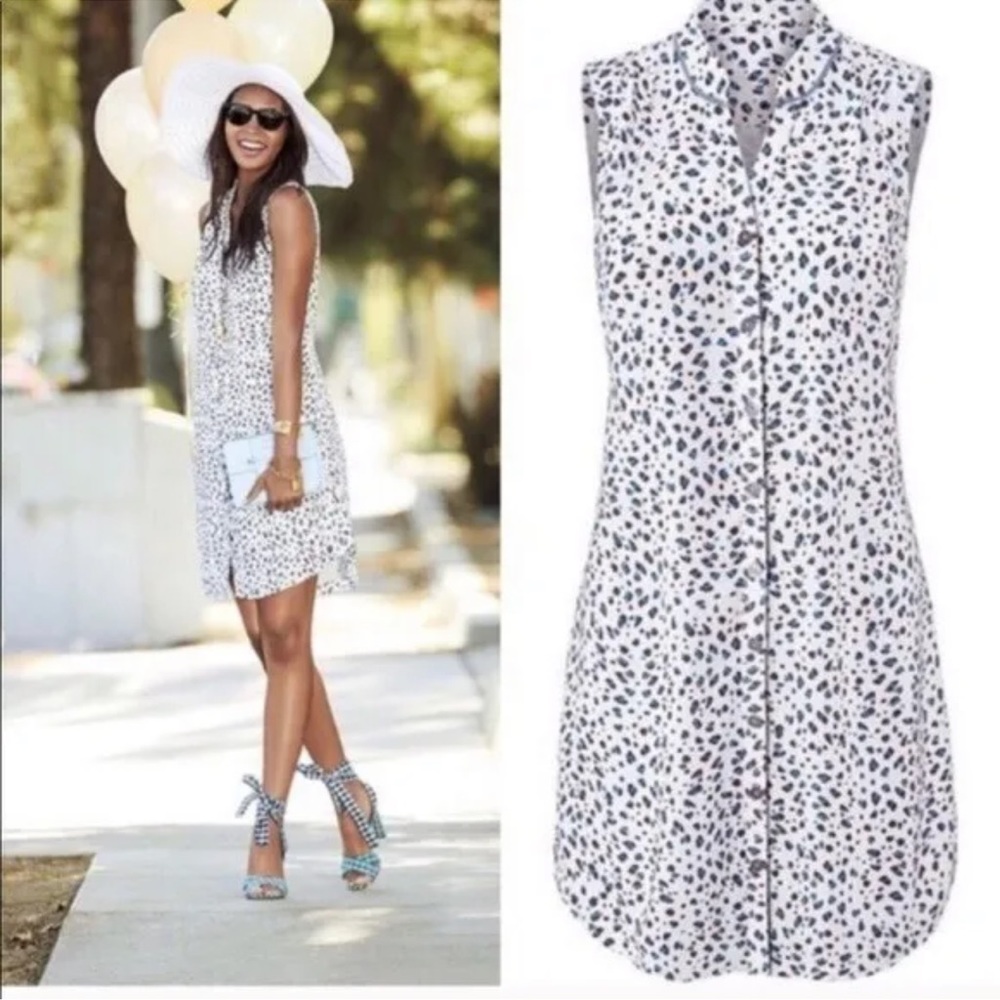 Anthropologie Cabi Blue Leopard Print Button Down Shirt Dress - Picture 8 of 14